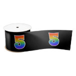 [ Thumbnail: Fun, Rainbow Pattern "5" Event Number (Black) Ribbon ]