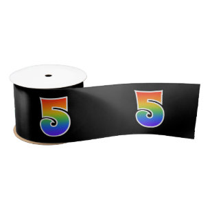 Fun, Rainbow Pattern "5" Event Number (Black) Satin Ribbon