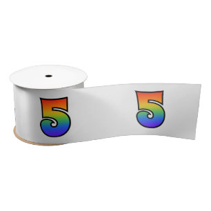 Fun, Rainbow Pattern "5" Event Number (Grey) Satin Ribbon
