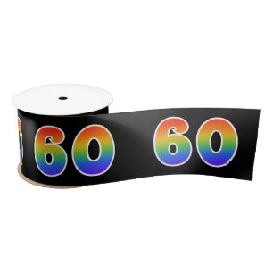 Fun, Rainbow Pattern "60" Event Number (Black) Satin Ribbon