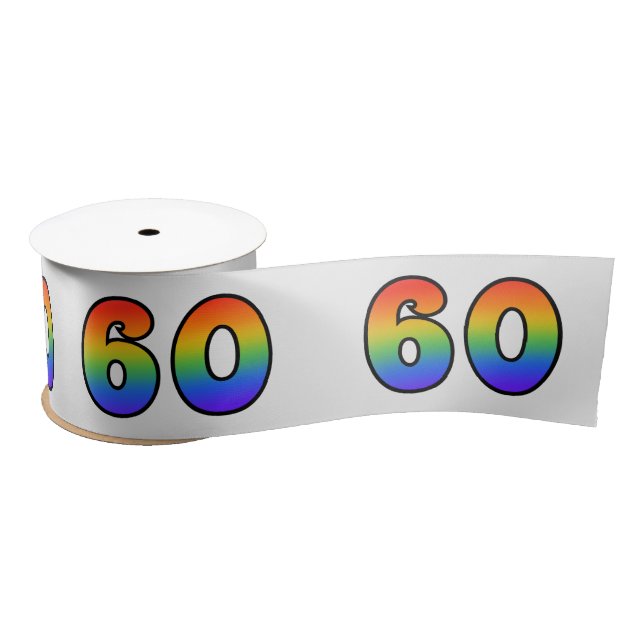 Fun, Rainbow Pattern "60" Event Number (Grey) Satin Ribbon (Spool)