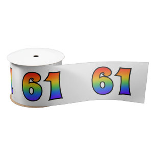 Fun, Rainbow Pattern "61" Event Number (Grey) Satin Ribbon
