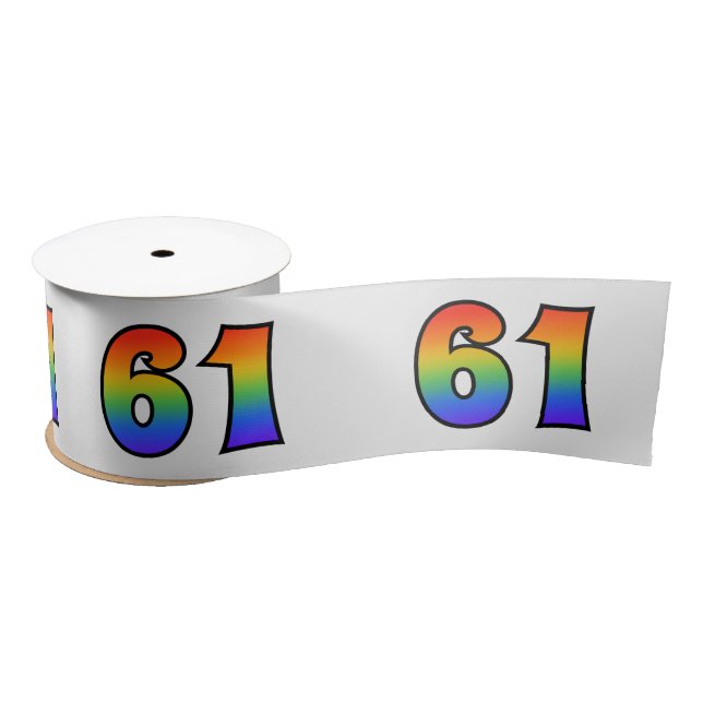 Fun, Rainbow Pattern "61" Event Number (Grey) Satin Ribbon (Spool)