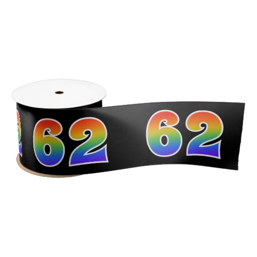 Fun Rainbow Pattern 62 Event Number Black Satin Ribbon