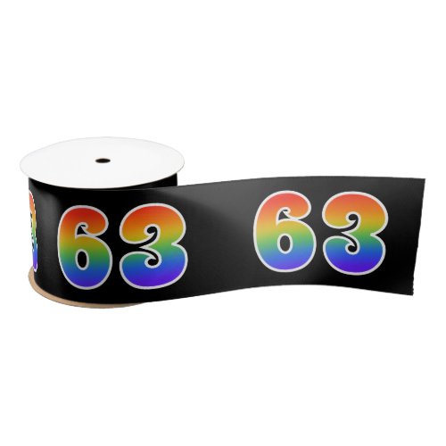 Fun Rainbow Pattern 63 Event Number Black Satin Ribbon