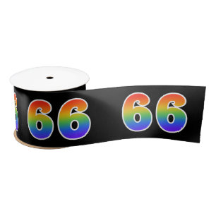 Fun, Rainbow Pattern "66" Event Number (Black) Satin Ribbon
