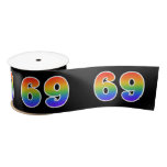 [ Thumbnail: Fun, Rainbow Pattern "69" Event Number (Black) Ribbon ]