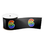[ Thumbnail: Fun, Rainbow Pattern "6" Event Number (Black) Ribbon ]