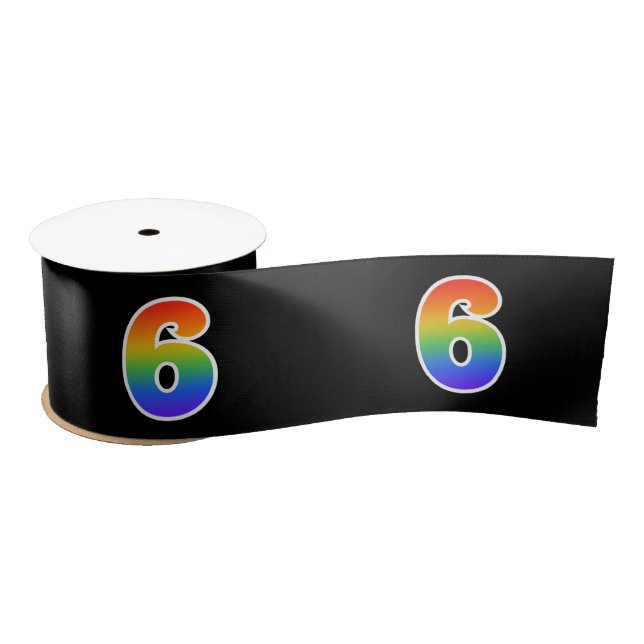 Fun, Rainbow Pattern "6" Event Number (Black) Satin Ribbon (Spool)
