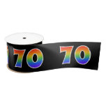 [ Thumbnail: Fun, Rainbow Pattern "70" Event Number (Black) Ribbon ]