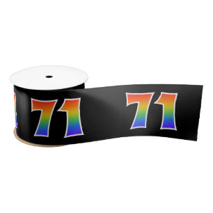 Fun, Rainbow Pattern "71" Event Number (Black) Satin Ribbon