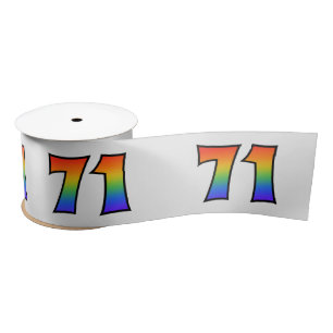 Fun, Rainbow Pattern "71" Event Number (Grey) Satin Ribbon