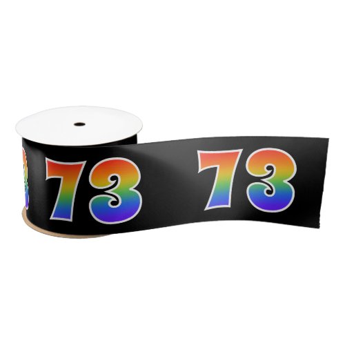 Fun Rainbow Pattern 73 Event Number Black Satin Ribbon