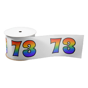 Fun, Rainbow Pattern "73" Event Number (Grey) Satin Ribbon