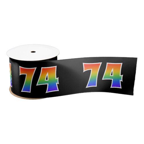 Fun Rainbow Pattern 74 Event Number Black Satin Ribbon