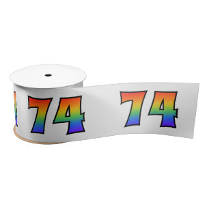 Fun, Rainbow Pattern "74" Event Number (Grey) Satin Ribbon