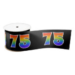 [ Thumbnail: Fun, Rainbow Pattern "75" Event Number (Black) Ribbon ]