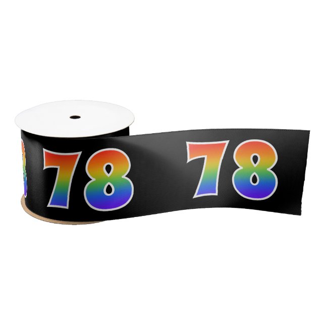 Fun, Rainbow Pattern "78" Event Number (Black) Satin Ribbon (Spool)