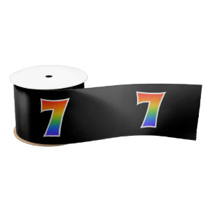 Fun, Rainbow Pattern "7" Event Number (Black) Satin Ribbon
