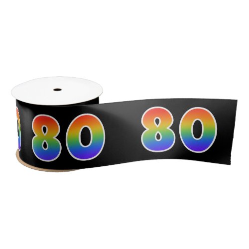 Fun Rainbow Pattern 80 Event Number Black Satin Ribbon