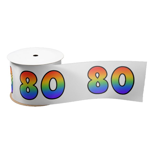 Fun, Rainbow Pattern "80" Event Number (Grey) Satin Ribbon (Spool)