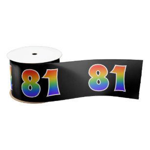 Fun, Rainbow Pattern "81" Event Number (Black) Satin Ribbon