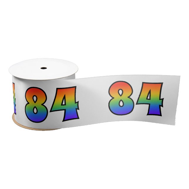 Fun, Rainbow Pattern "84" Event Number (Grey) Satin Ribbon (Spool)