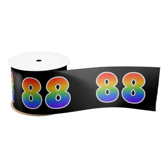 Fun, Rainbow Pattern "88" Event Number (Black) Satin Ribbon (Spool)