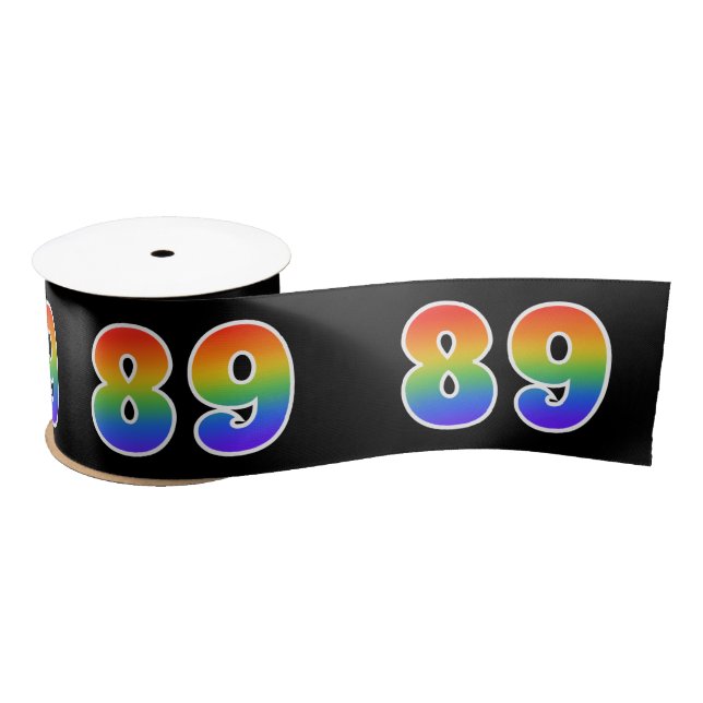 Fun, Rainbow Pattern "89" Event Number (Black) Satin Ribbon (Spool)