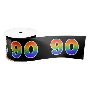 Fun, Rainbow Pattern "90" Event Number (Black) Satin Ribbon
