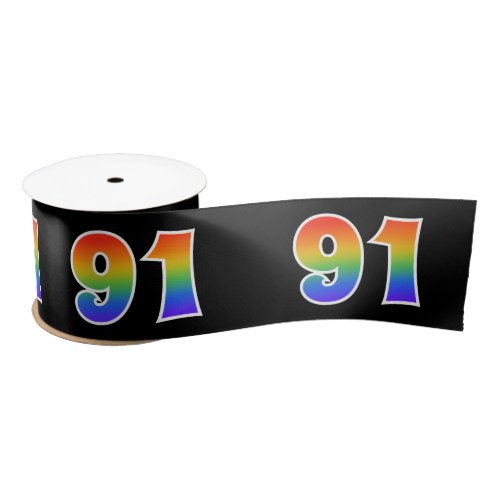 Fun Rainbow Pattern 91 Event Number Black Satin Ribbon