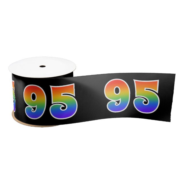 Fun, Rainbow Pattern "95" Event Number (Black) Satin Ribbon (Spool)