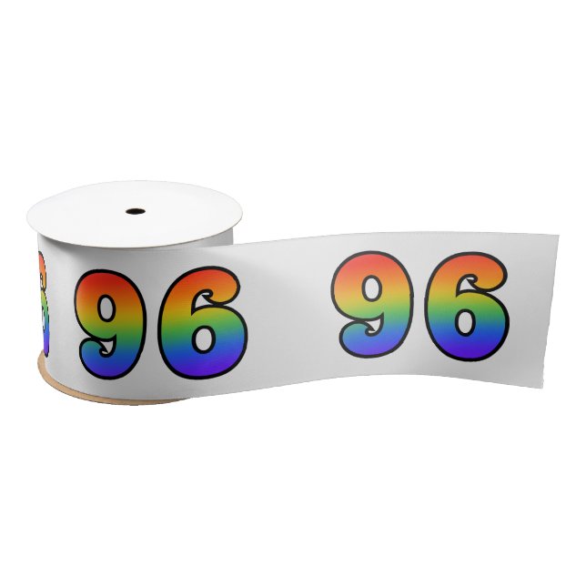 Fun, Rainbow Pattern "96" Event Number (Grey) Satin Ribbon (Spool)