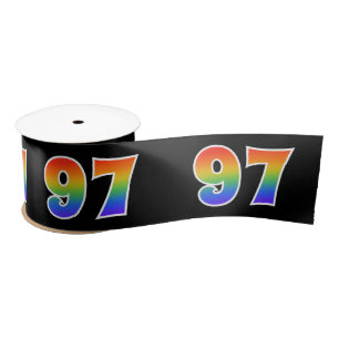 Fun, Rainbow Pattern "97" Event Number (Black) Satin Ribbon