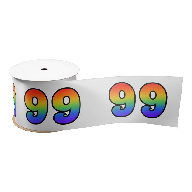 Fun, Rainbow Pattern "99" Event Number (Grey) Satin Ribbon (Spool)