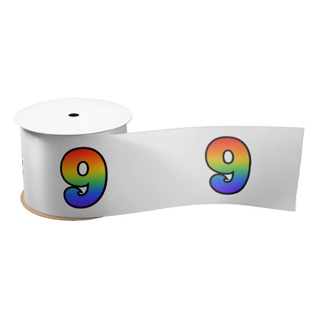 Fun, Rainbow Pattern "9" Event Number (Grey) Satin Ribbon (Spool)