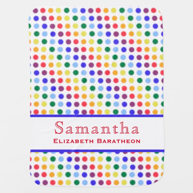 Fun Rainbow Polka Dot Pattern Personalized Name Baby Blanket (Front)