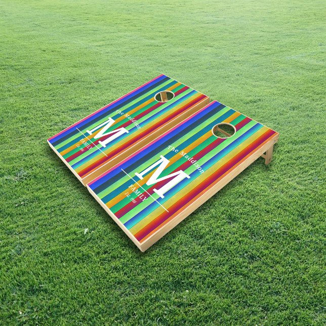 Fun Rainbow Prime Stripes Monogram Cornhole Set (Creator Uploaded)