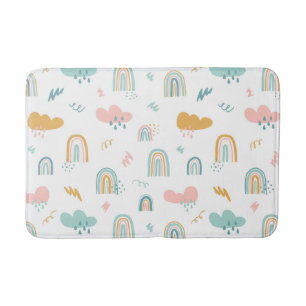 Fun Rainbow & Rain Cloud Pattern Bath Mat