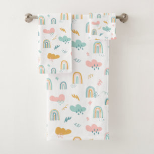 Fun Rainbow & Rain Cloud Pattern Bath Towel Set