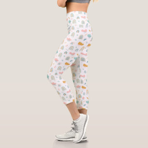 Fun Rainbow & Rain Cloud Pattern Capri Leggings