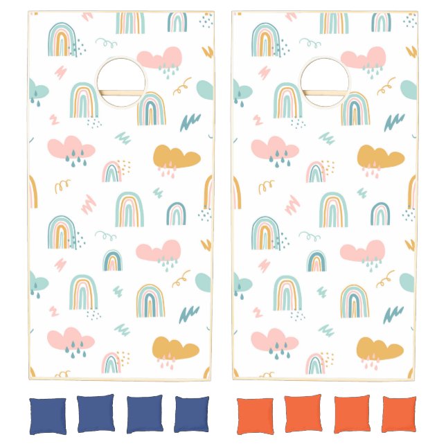 Fun Rainbow & Rain Cloud Pattern Cornhole Set (Set)