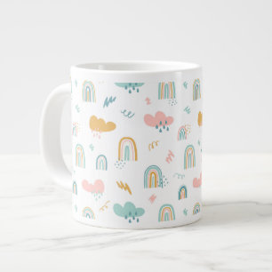Fun Rainbow & Rain Cloud Pattern Giant Coffee Mug