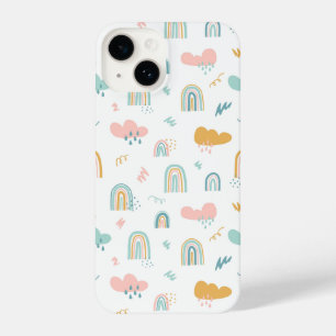 Fun Rainbow & Rain Cloud Pattern iPhone 14 Case