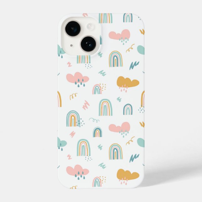 Fun Rainbow & Rain Cloud Pattern iPhone Case (Back)