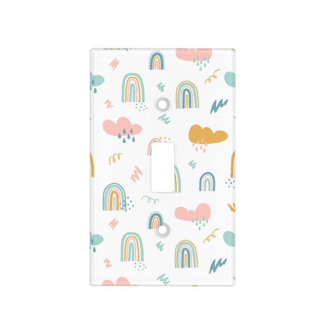 Fun Rainbow & Rain Cloud Pattern Light Switch Cover (Front)