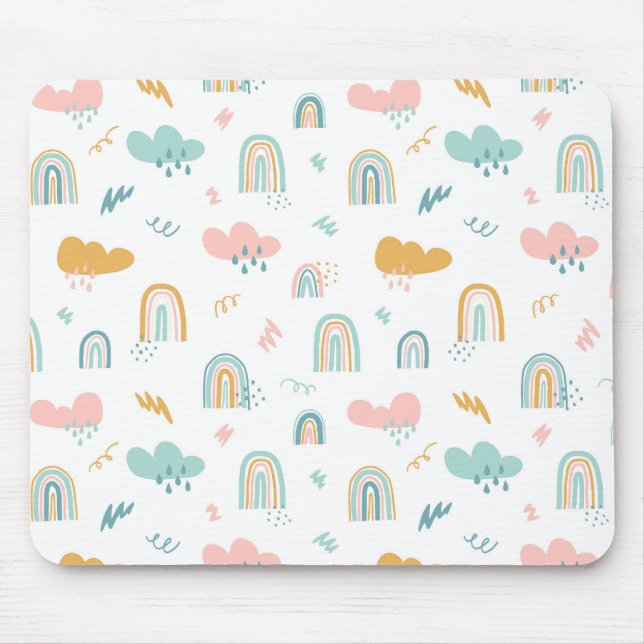 Fun Rainbow & Rain Cloud Pattern Mouse Pad (Front)