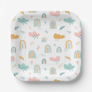 Fun Rainbow & Rain Cloud Pattern Paper Plates