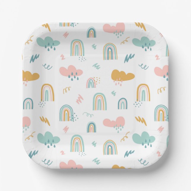 Fun Rainbow & Rain Cloud Pattern Paper Plates (Front)