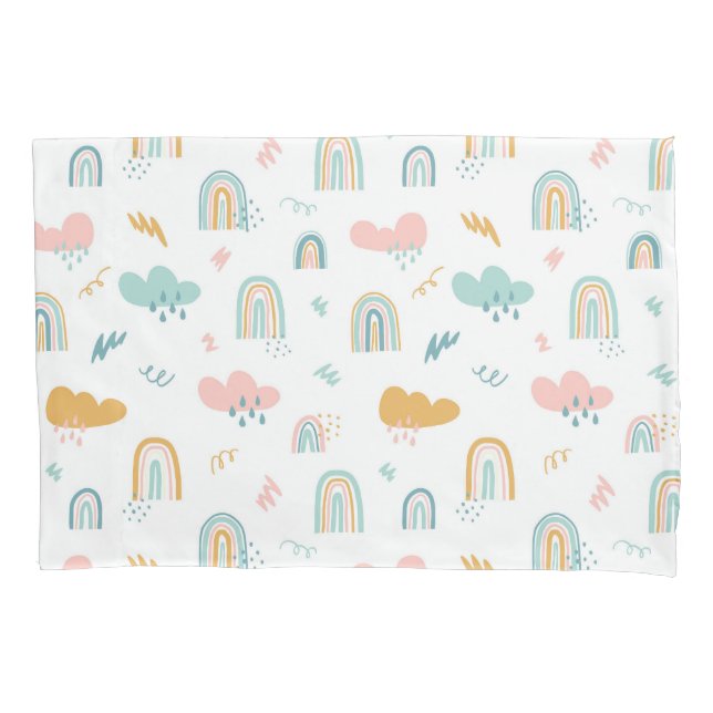Fun Rainbow & Rain Cloud Pattern Pillow Case (Front)